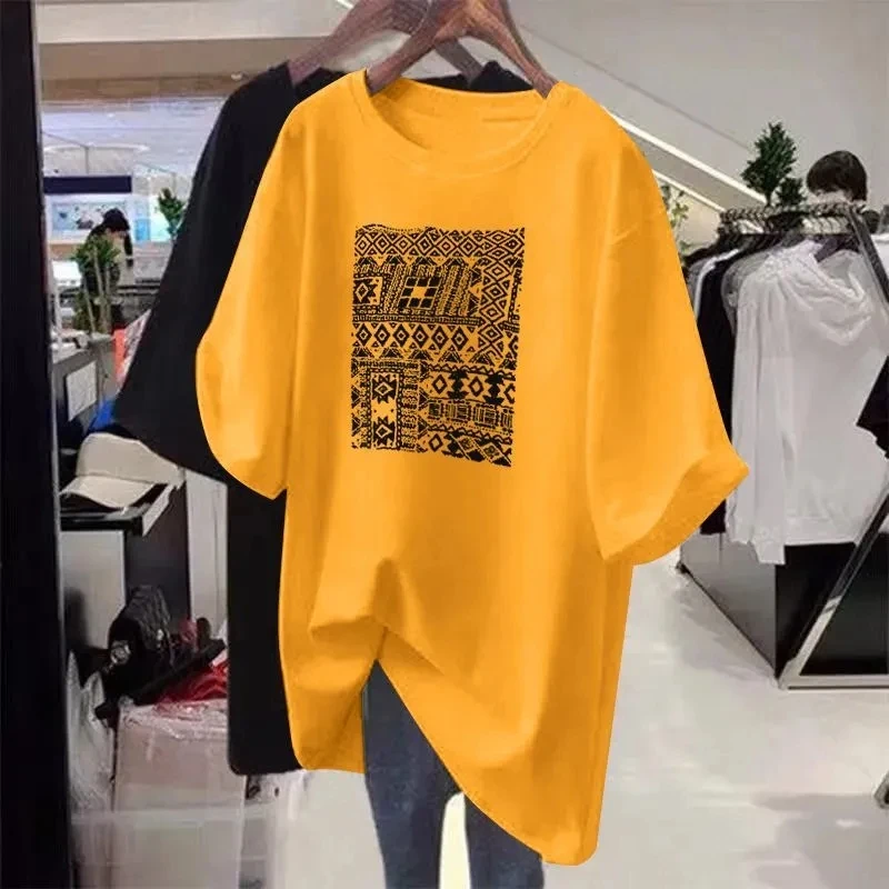 Plus Size 5XL 150KG Women Summer T shirt Cartoon O Neck Short Sleeve Tees Loose Oversized Black Tops