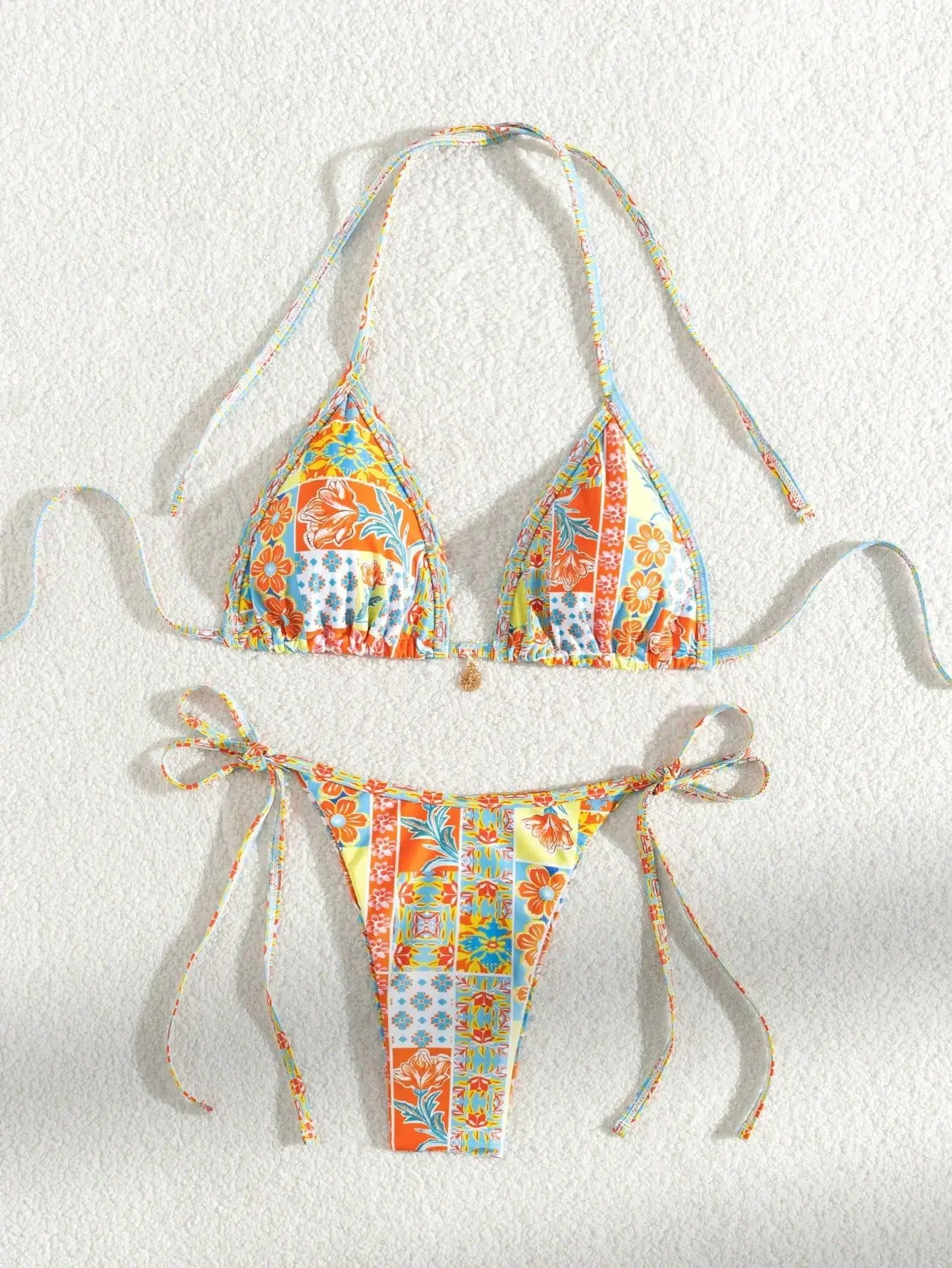 

2025 New Bikini Set for Women Triangle Cup Halter Backless 2 Piece Swimsuit Low Waist Thong Lace-up Beach Swimwear Bathing Suit