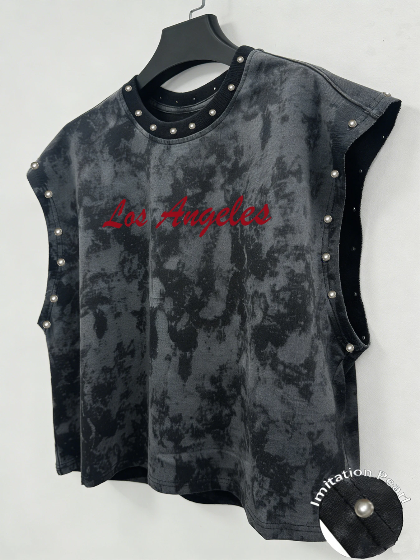 Men Tie Dye Sleeveless Tank Top,  Imitation Pearl  Street Vest  Tank Tops  Sleeveless Graphic Tee Sleeveless T Shirt for Men