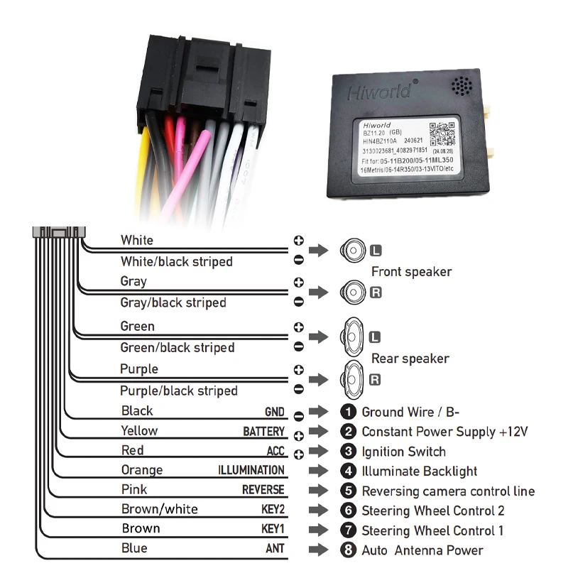 Adaptador de cablagem quadlock, decodificador can bus, conector de 16 pinos, unidade principal android, cabo de fio para mercedes benz classe e w211