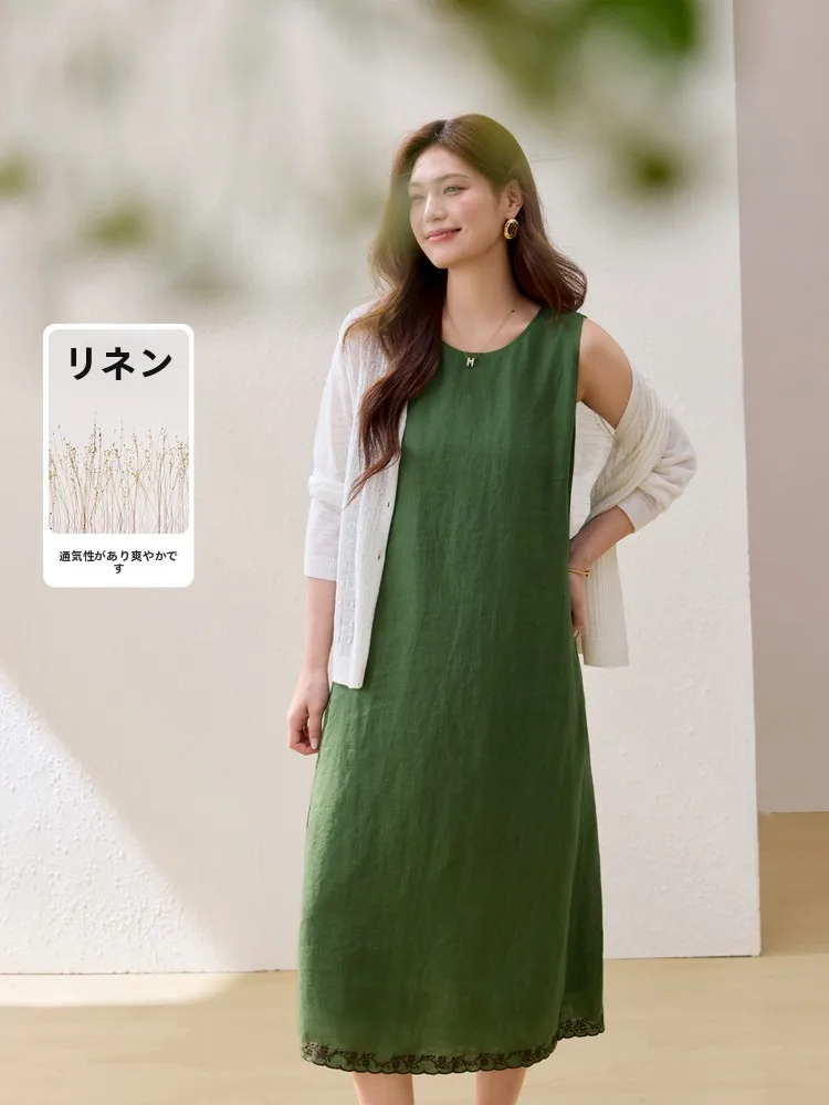 

Льняное комфортное платье без рукавов прямого кроя, юбка-миди А-силуэта, женская одежда больших размеров, дышащая, летняя, новый стиль