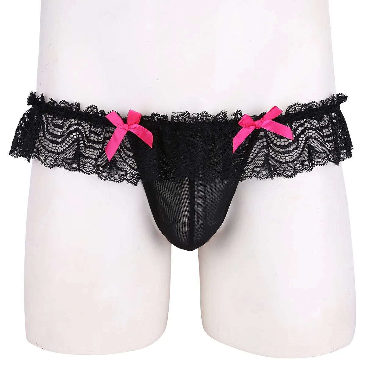 Sexy Mens Lingerie Mesh See Through Lace Sissy G String Thong Panties Open Butt Jockstrap Bikini Briefs Underwear Underpants