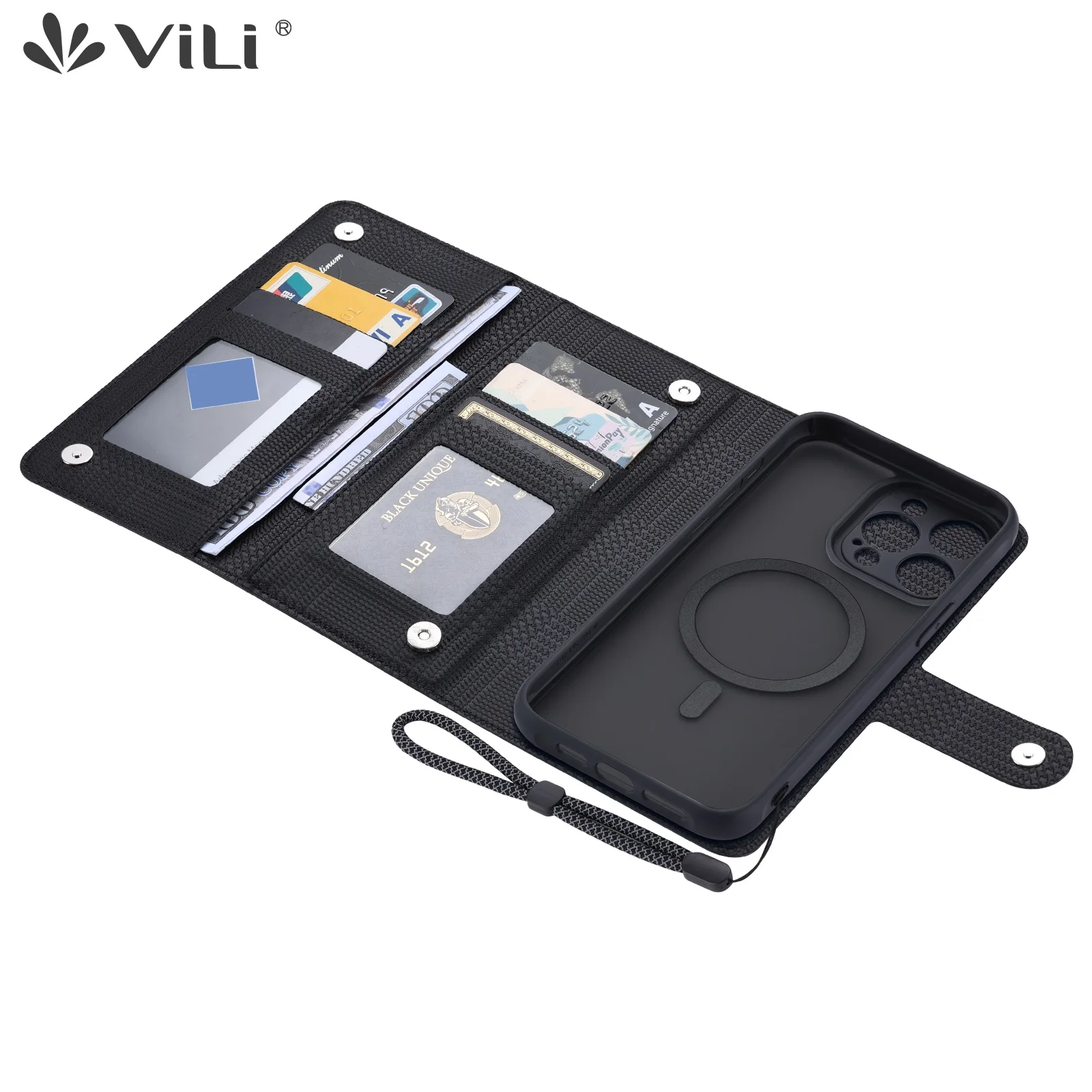 Removable Leather Wallet Card Holder Magnetic Wireless Charging Case For Magsafe iPhone 16 15 14 13 Pro Max Plus (RFID Blocking)