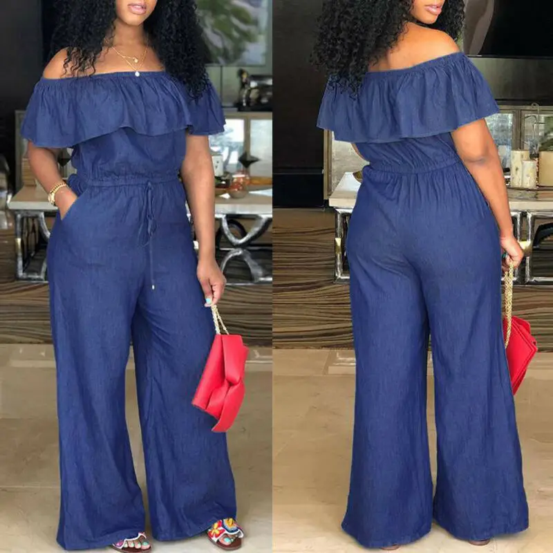 Jumpsuit Women Fashion Casual Women Solid Off Shoulder Long Romper Jumpsuit Bodysuit Overall Wide Legs Mono Completo Mujer