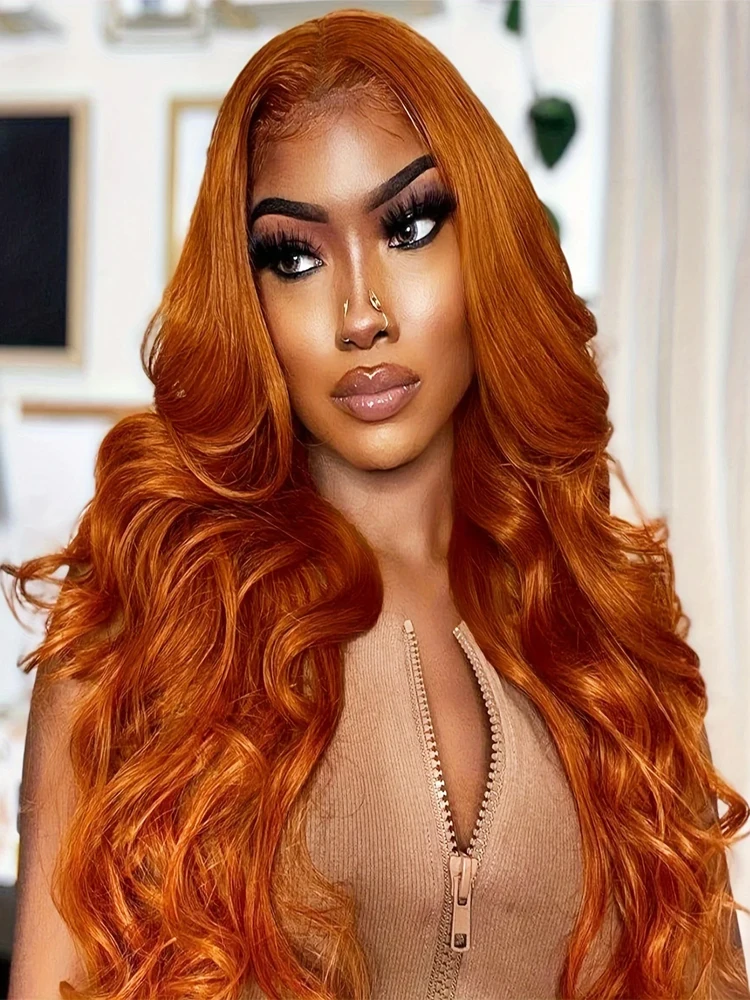 Ginger Orange 30inch HD Lace Front Wig Human Hair 4x4 Body Wave Lace Frontal Wig Pre Plucked Colored Human Hair Wigs For Women