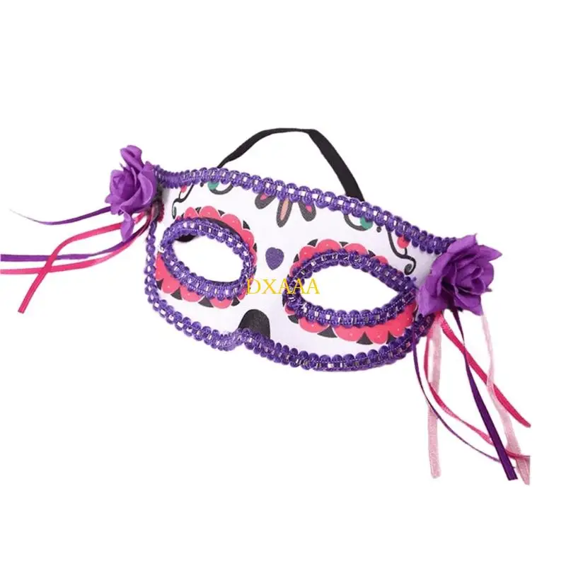 DXAA Halloween Party Mask Gedetailleerd bloemenpatroon vakmanschap voor vrouwen en meisjes