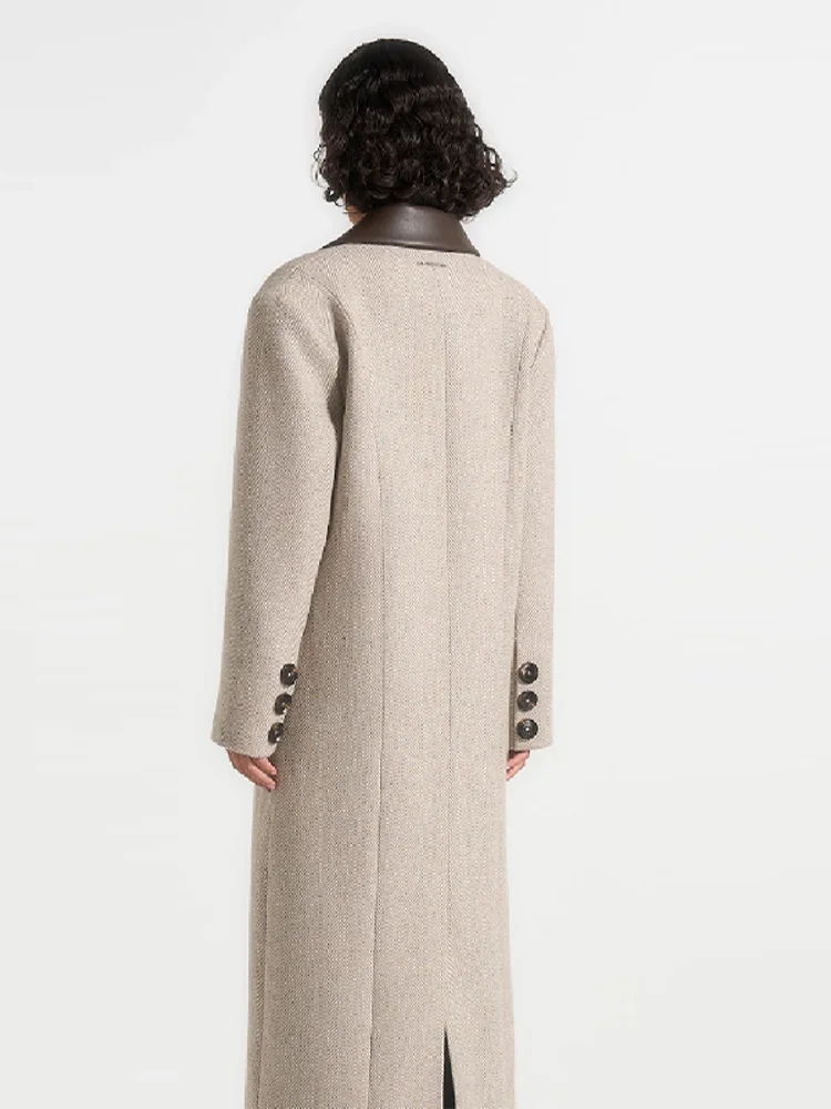 Moda cintura cinching casaco longo de lã para mulheres lapela manga longa casaco único breasted com cinto nova senhora commuter outwears