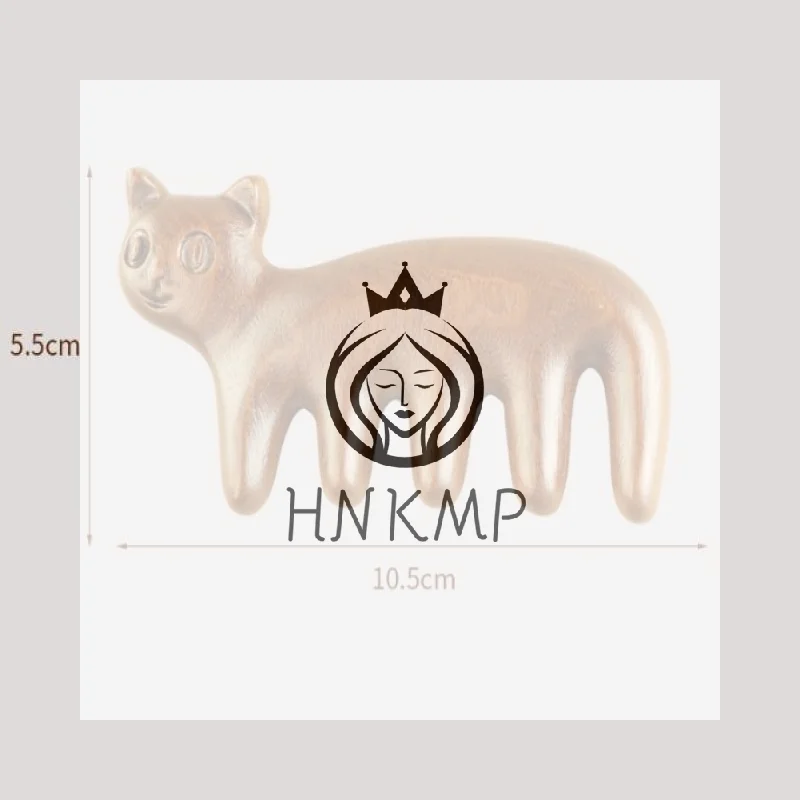 Portable Cat Shape Sandalwood Hair Comb Scalp Relax Acupoint Massager Wooden Handle Five Teeth Comb Anti-Static Styling Tool