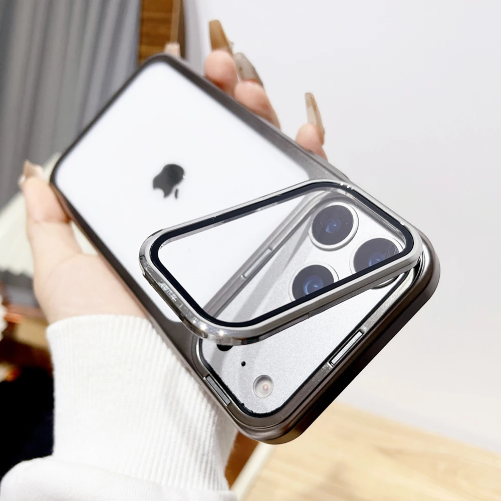 Luksusowe składane etui z klapką, pełna ochrona obiektywu, przezroczyste etui na telefon iPhone 17 Pro Max 17Pro, powlekane, pancerne, z bumperem, ochrona tyłu.