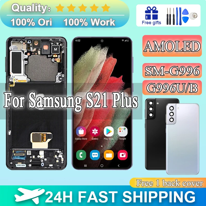 

6.7''AMOLED For Samsung Galaxy S21 Plus LCD G996 G9960 G996F With Frame FOR S21+ Display Touch Screen Digitizer+Free Back Cover