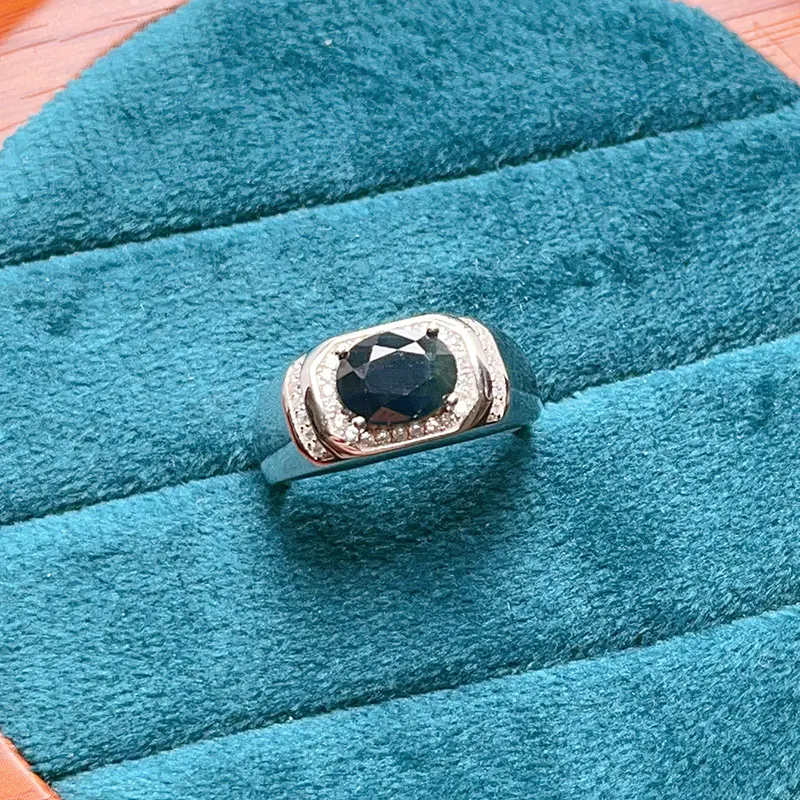 925 Silver all Size Ring Natural Sapphire Ring for Women 8mm*6mm Genuine blck Sapphire Silver Jewelry - view 5