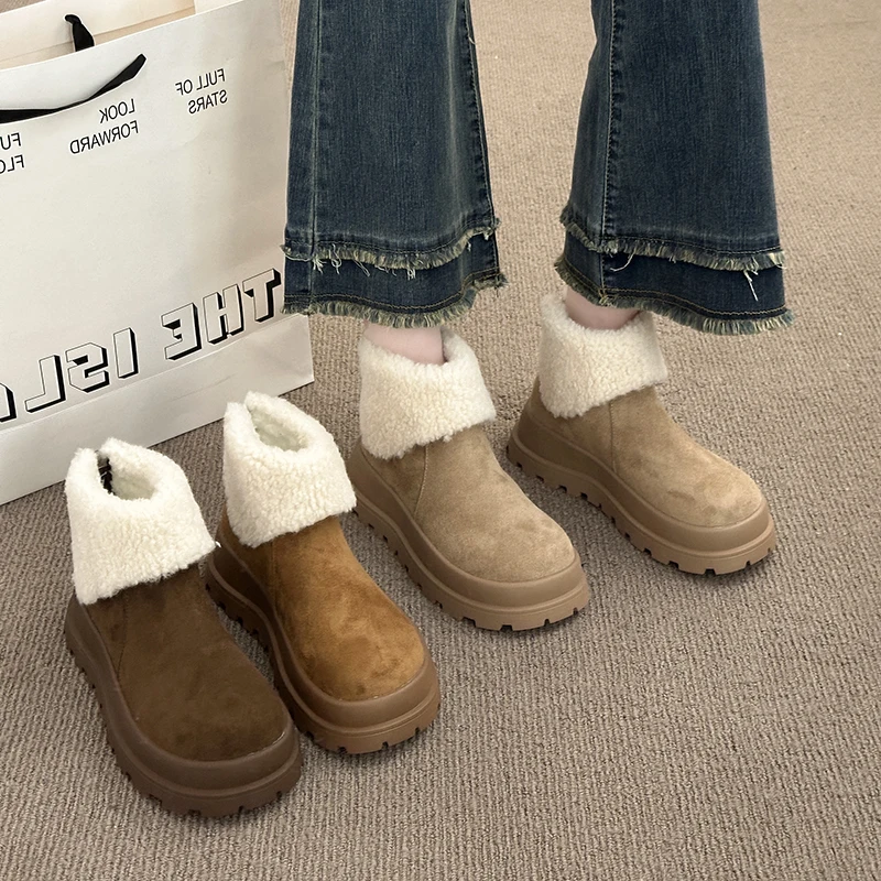 

2025 New Fashionable Cotton Boot Versatile Fury Thick Bottom Snow Boots Women's Plush Thick Bottom Short Boots