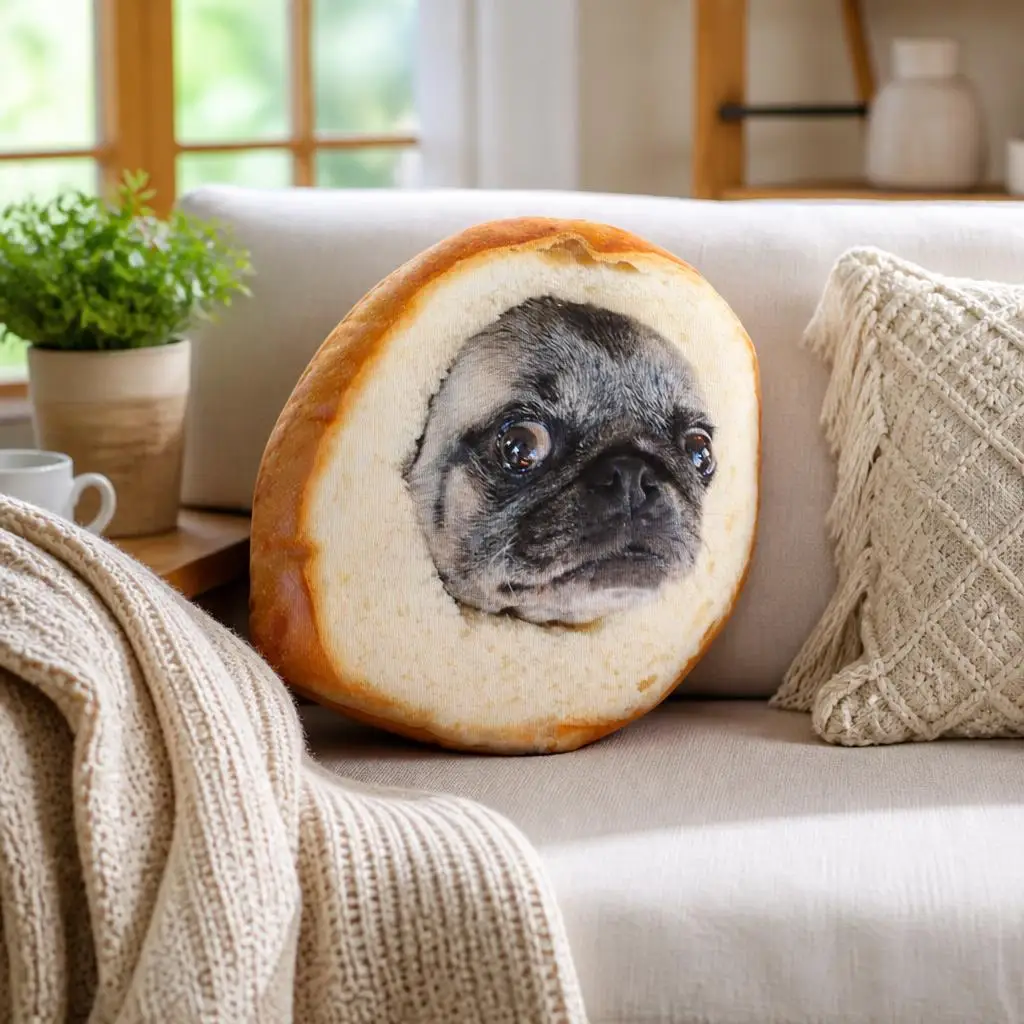 Funny Pug Bread Shaped Throw Pillow Stuffed Dog Cushion Pug Lover Gift Decorative Accent Pillow Sofa Bed Living Room Decor
