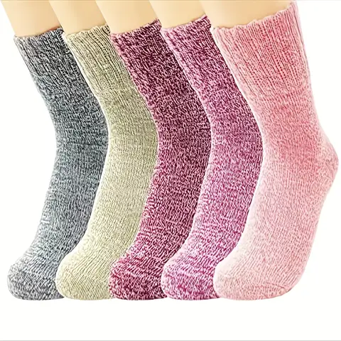 5 pairs/bag, women's warm winter socks, women's thick knitted warm and comfortable boat socks, retro style socks, suitable for h