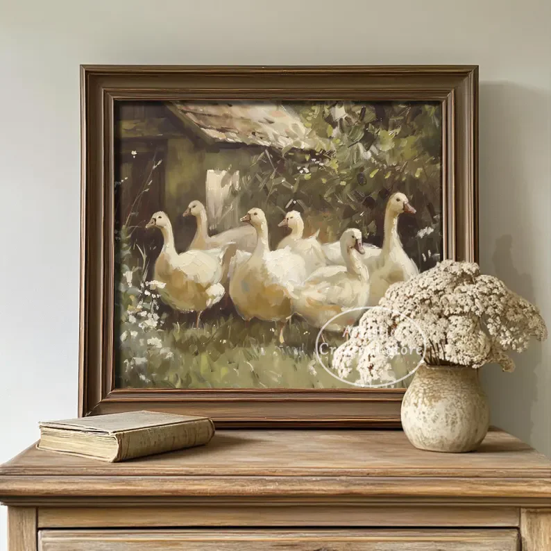 Vintage Boho Spring Easter Goose Girl Bunny Eggs Cottagecore Animal Botanical Poster Canvas Painting Wall Pictures Home Decor
