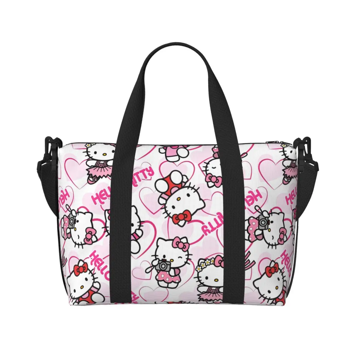 

Женские сумки Hello Kitty с милыми кошками, пескозащитная сумка-тоут, сумка на молнии для тренажерного зала, продуктовых путешествий
