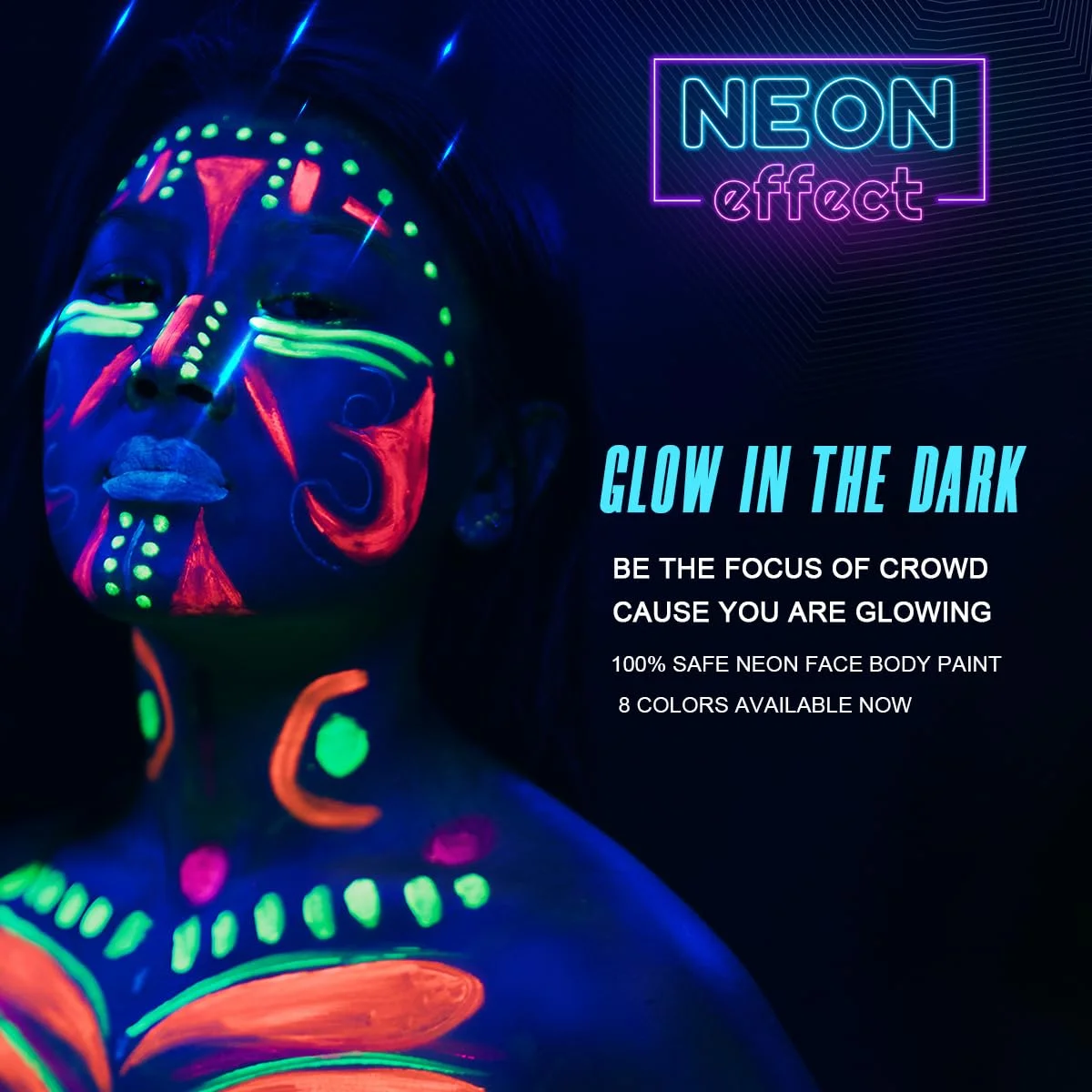 Bowitzki UV-Neon-Gesichts- und Körperbemalung, 8 Röhren, schwarzes Licht, leuchtet im Dunkeln, fluoreszierende Malerei, Musik, Festivals, Party, Halloween