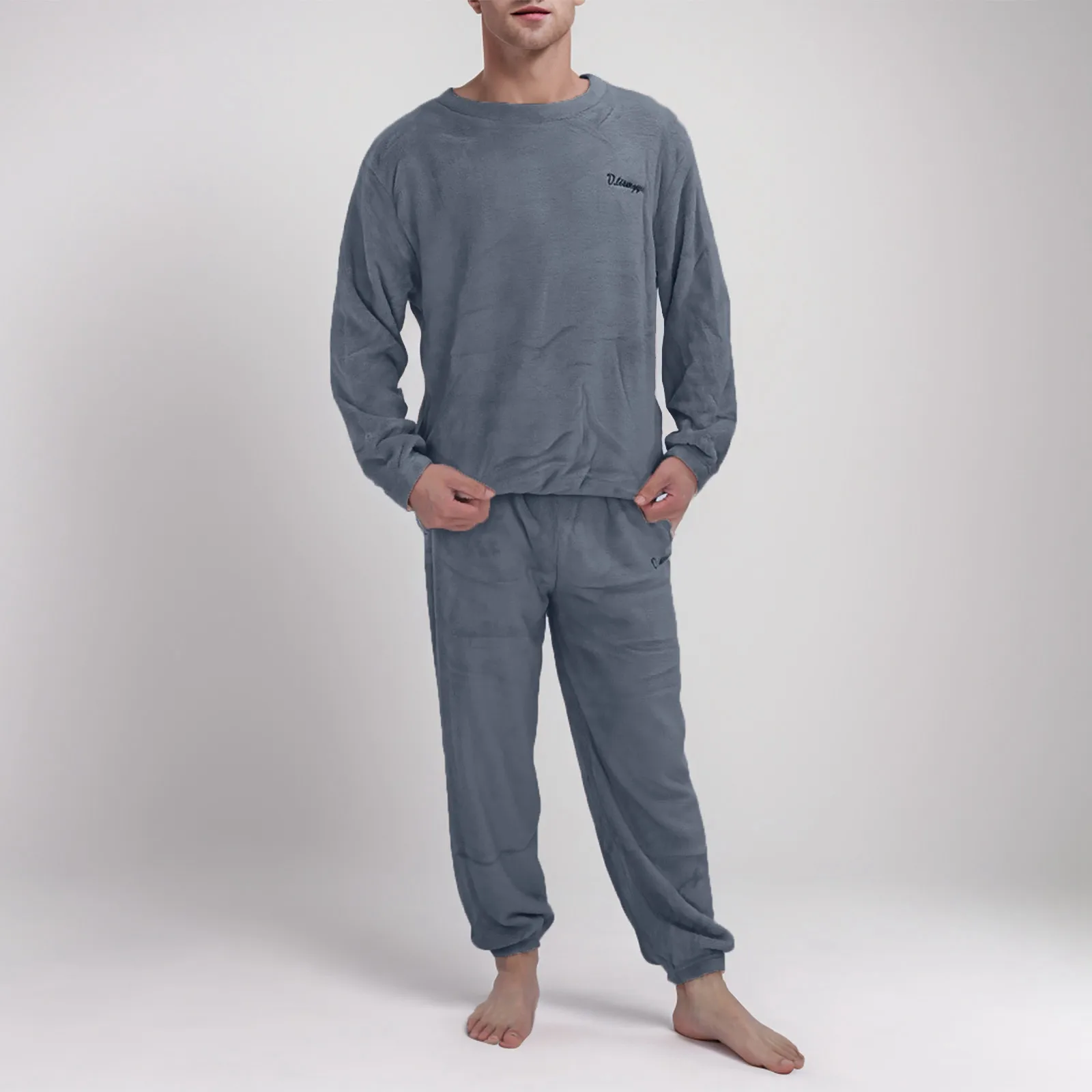 Men's Fall Winter Pajasmas 2 Piece Set Warm Soft Coral Fleece Warm Sleepwear Outfits Flannel Homewear Pullover Suits Ropa Barata