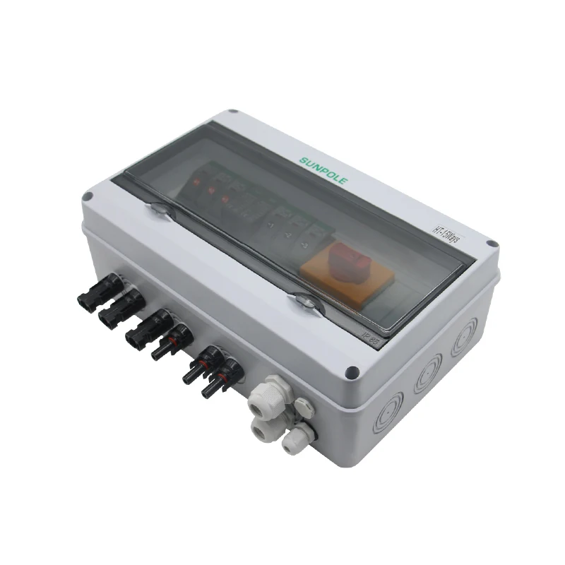 Waterproof Outdoor Surface Mounted 3 in 1 out 1000V IP65 Solar PV Surge Lightning Protection DC Distribution Box Combiner Box