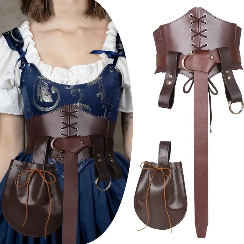 

Medieval Shoulder Bag Retro Knight Waist Bag Accessories Cosplay Stage Props Leather Drawstring Bag Coin Purse Costume Accessory