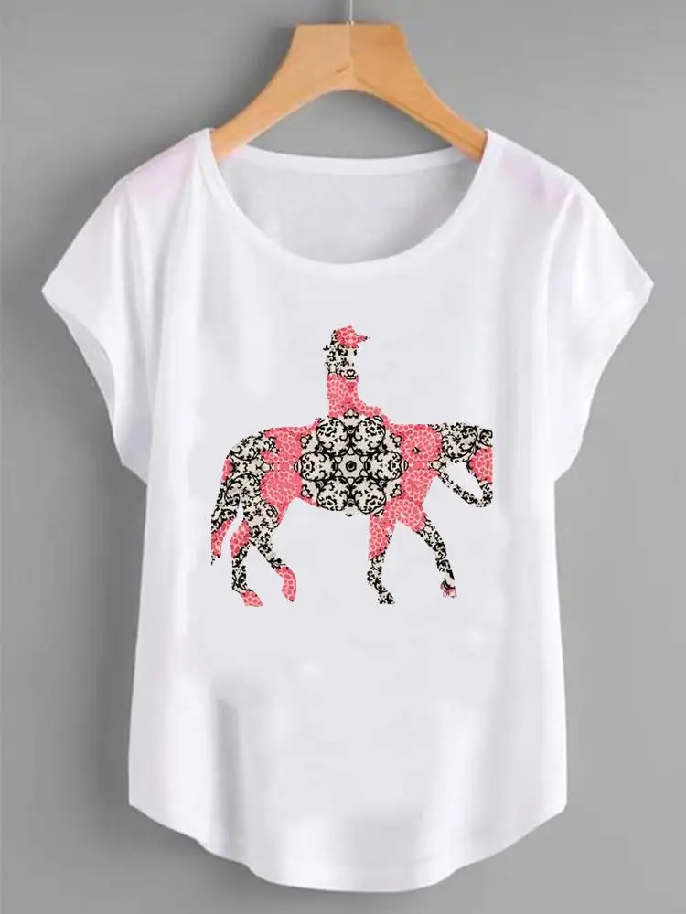 Fashion Shirt Female Horse New 90s Cute Graphic T Top Women Print Summer T-shirts Clothing Short Sleeve Cartoon Tee T-Shirt