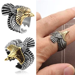 Vintage Flying Eagle Wing Animal Knight Opening Adjustable Ring for Cool Punk Unique Male Party Wedding Engagement Jewelry