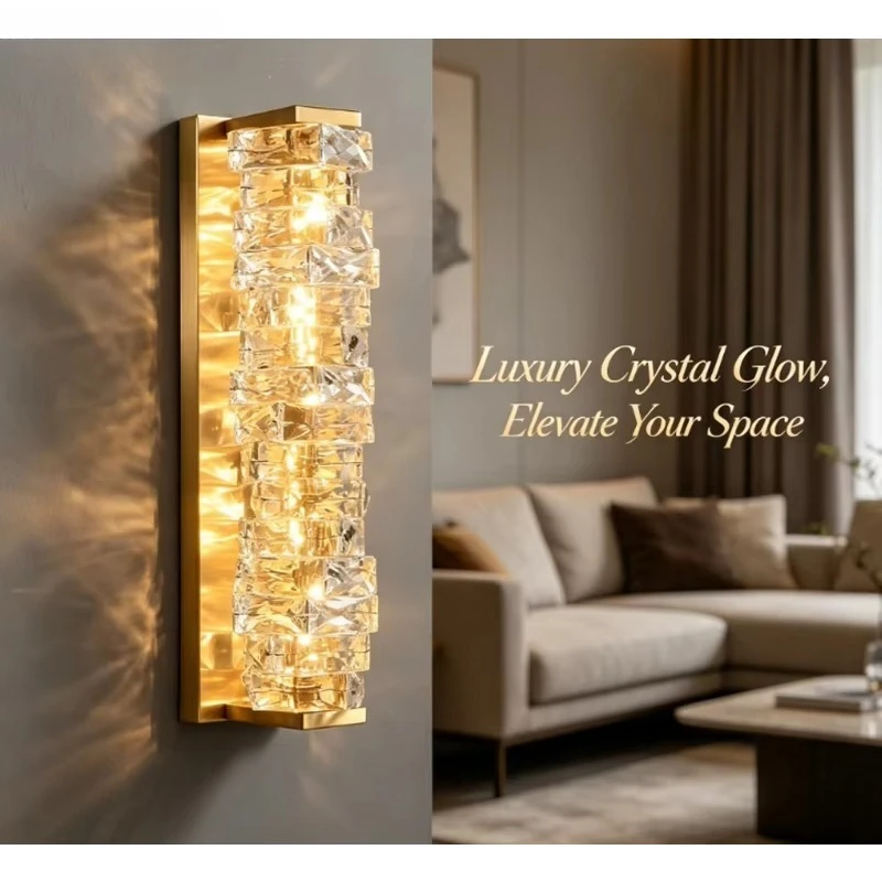 Luxury Gold Crystal Wall Sconce, Modern Stacked Crystal Wall Lamp, High-End LED Wall Light for Living Room,Bedroom,Hotel