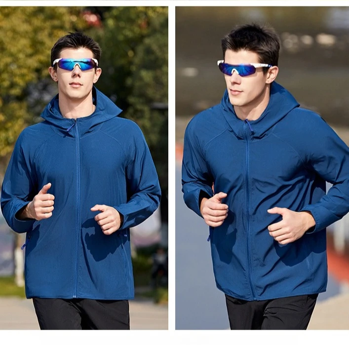 Running trench coat light jacket autumn long-sleeved zipper hoodie quick-drying outdoor windproof jacket four-sided elastic