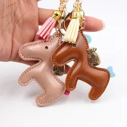PU Leather Charms Bag Pendant KeyChain Cartoon Horses Keyring Cute Animal Ornament Accessories Decoration Gift
