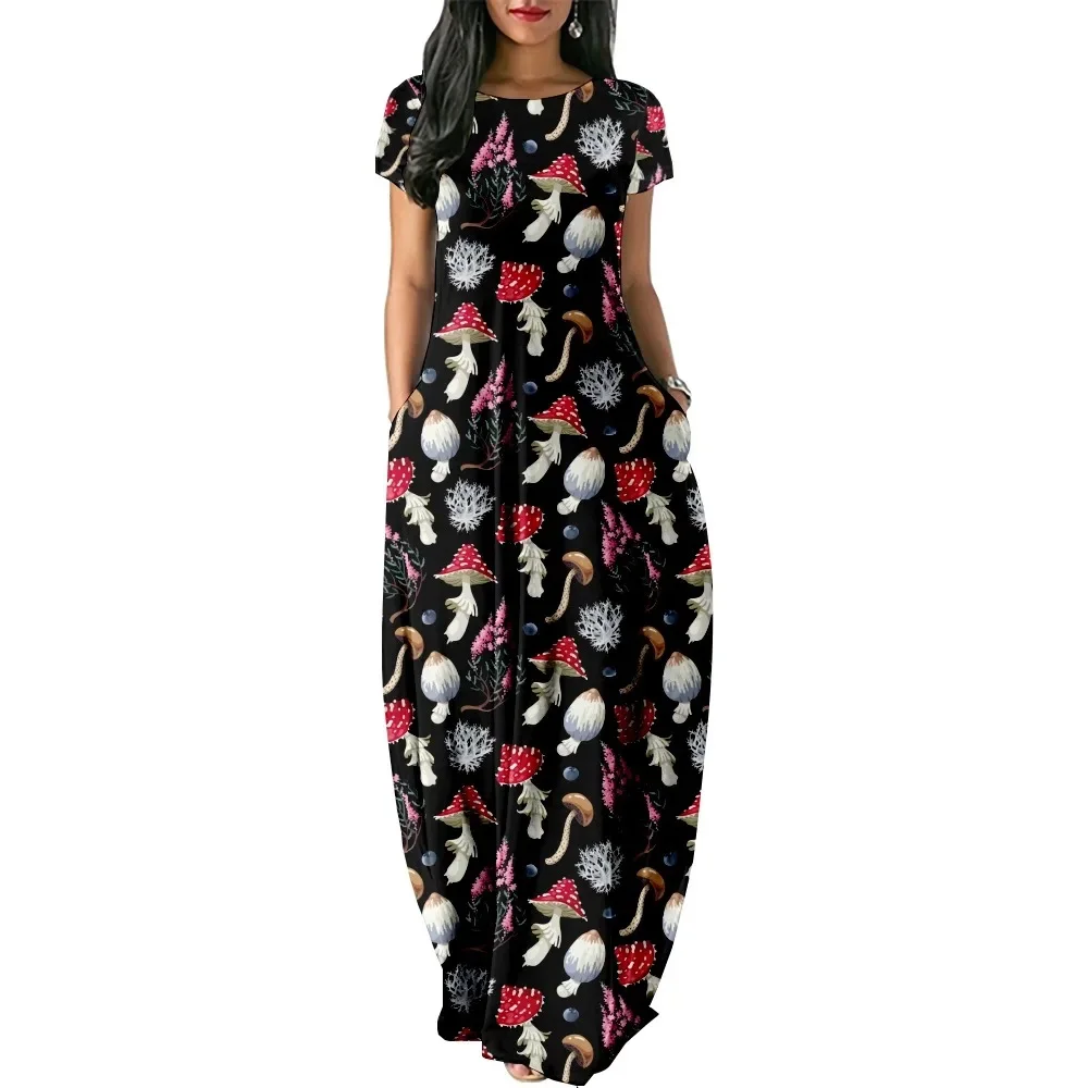 

Summer Stylish Party Dress Mushroom Print Dresses Luxury Maxi Dress Streetwear Women Elegant Robe Girl Fashion Beach Vestidos