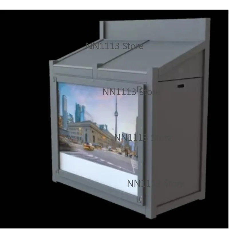 Large Outdoor Commercial Stainless Steel Trash Can with 2 Compartments Metal Sorting Waste Bin for Recycling