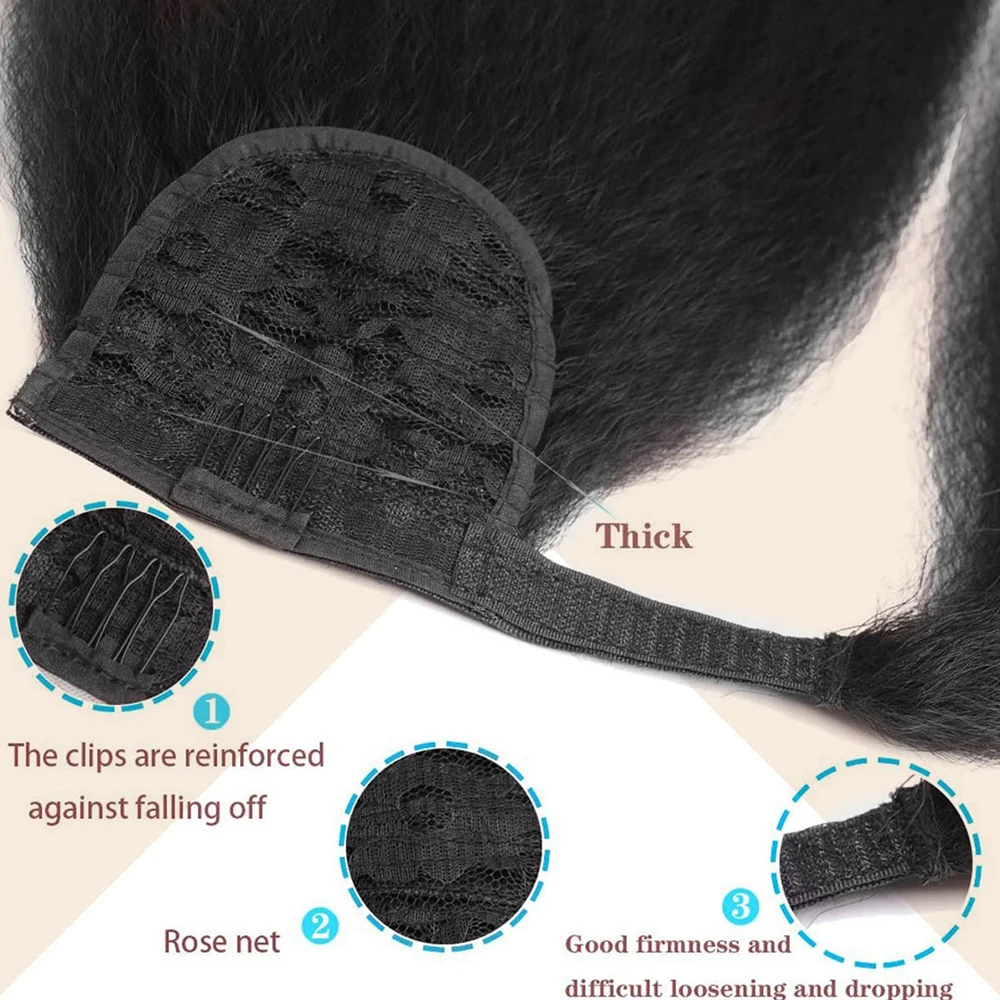 Extensión de cola de caballo recta Yaki sintética de 24 pulgadas, postizo negro Natural para mujer, cola de caballo envolvente para mujeres negras