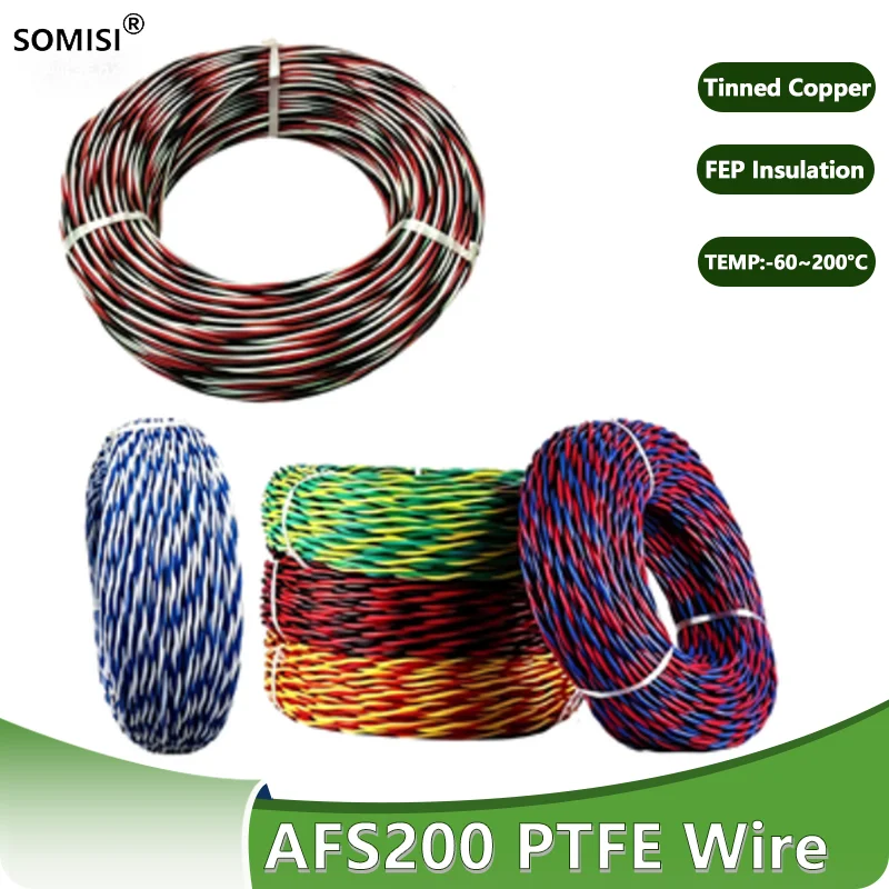 

3/8M AFS200 PTFE Wire 26/24/22/20/18/17/15/13AWG 600V Twised Pair FEP Insulated Tinned Copper High Temperature Electric Cable