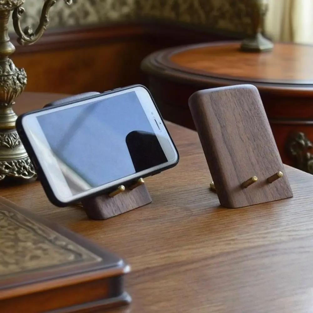 Support de téléphone paresseux en bois, Vintage, chargement pratique, support de téléphone de bureau universel en noyer noir, petit support de tablette pour la maison