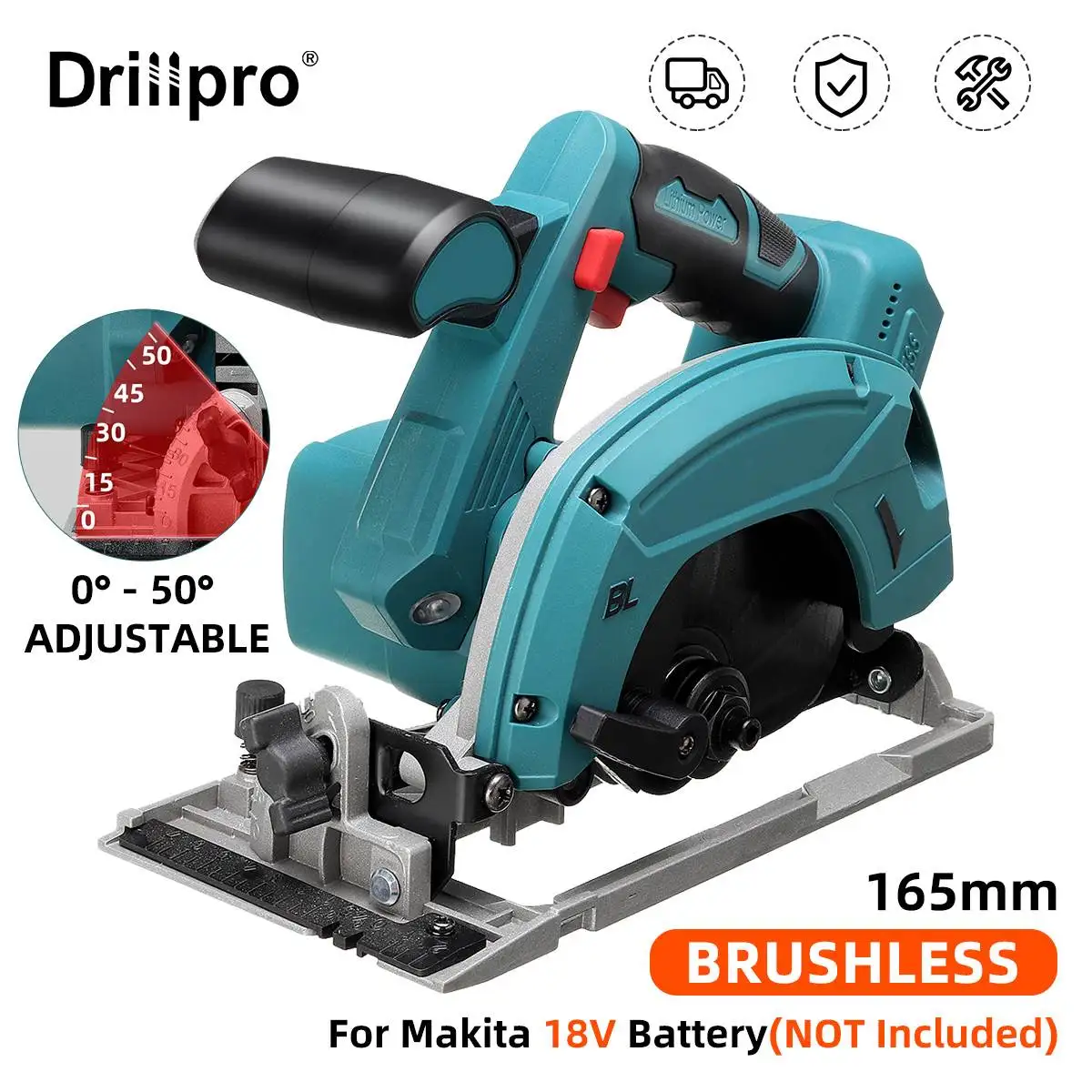 Brushless Cordless Electric Circular Saw 165mm Saw Blade Adjustable Angle Cutting Woodworking Drillpro for Makita 18V Battery