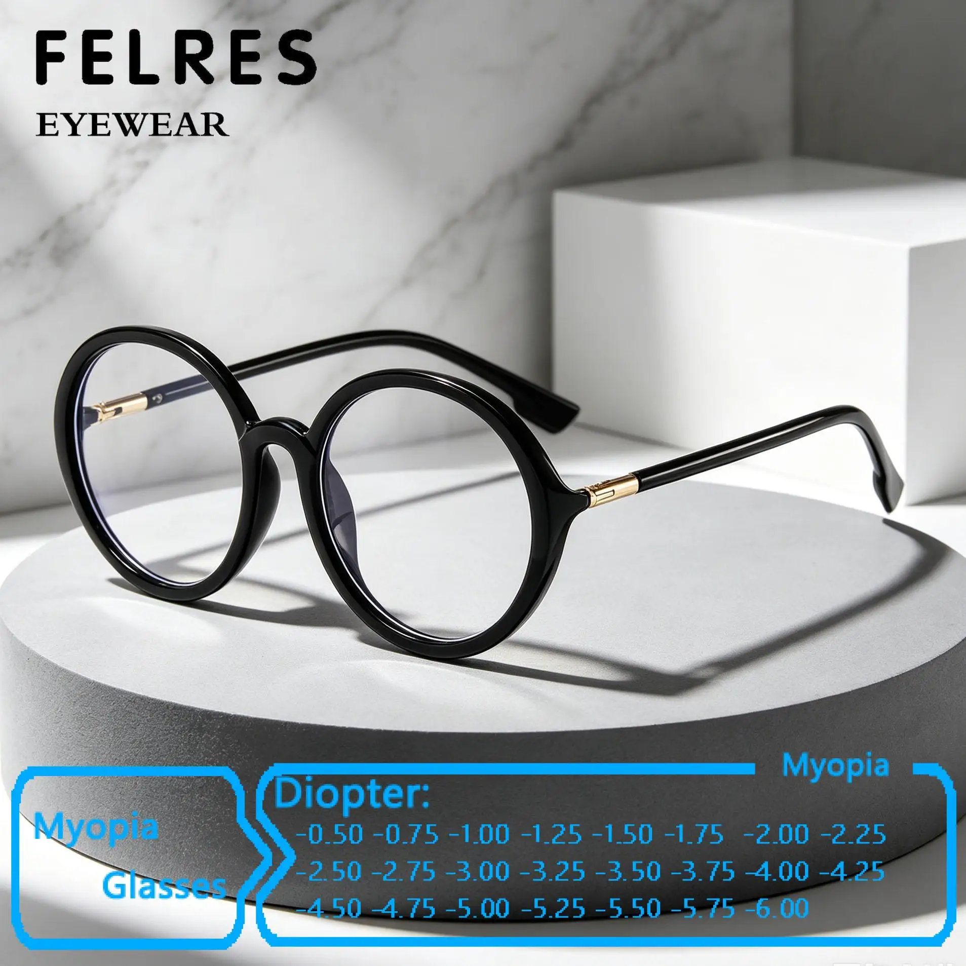 -0.5 To -6.0 Anti Blue Rays Round Prescription Myopia Glasses Women Clear Optical Nearsighted Eyewear Negative Strength Female