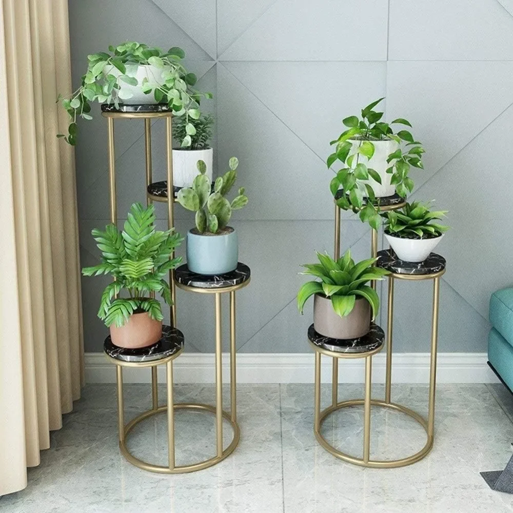 Stylish Plant Stand with Metal Bracket and Marble Shelf - Indoor & Outdoor Flower Display Rack in 2 Sizes