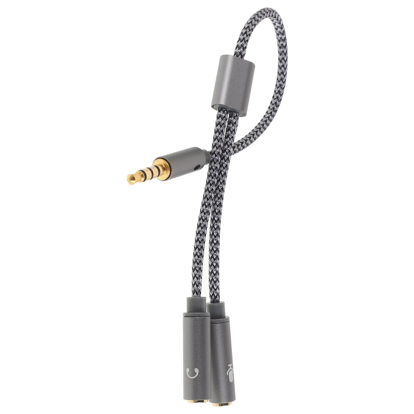 

1pcs Audio Cable Adapter 3.5mm Headphone Jack Splitter Silver Earphones Mic Wire Nylon Durable Bass Speaker Compatible