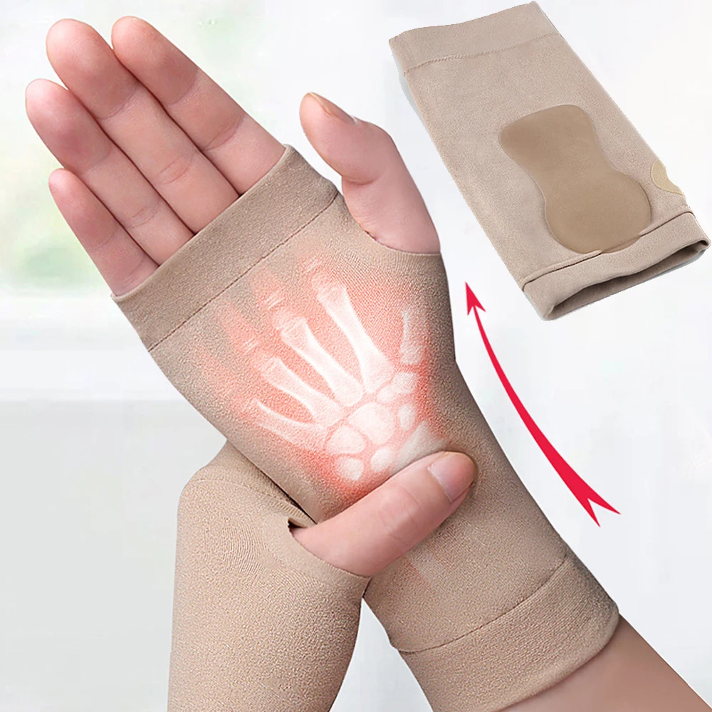 PCS Wrist Compression Sleeve with Gel Pad, Breathable Fingerless Support Gloves for Carpal Tunnel, Workout Typing for Men Women