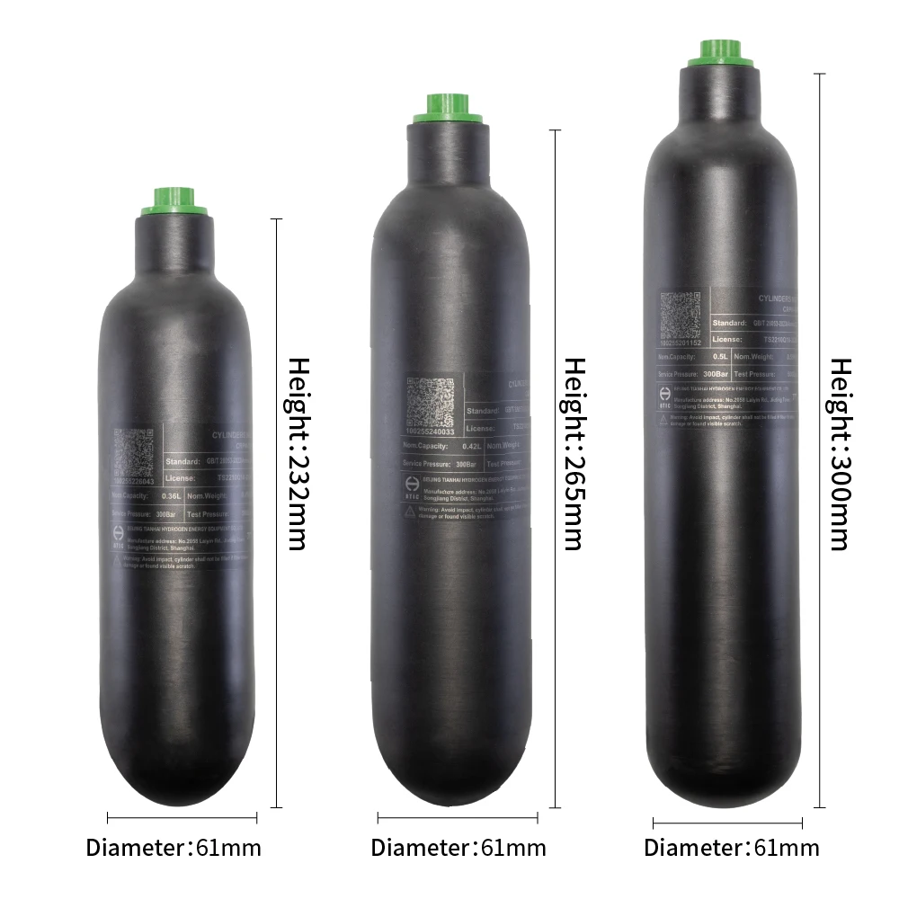 0.36L/360cc  0.42L/ 420cc  0.5L/500cc HEXGER Carbon Fiber Cylinder Steel Bottle Portable Tank M18*1.5 Thread  300Bar