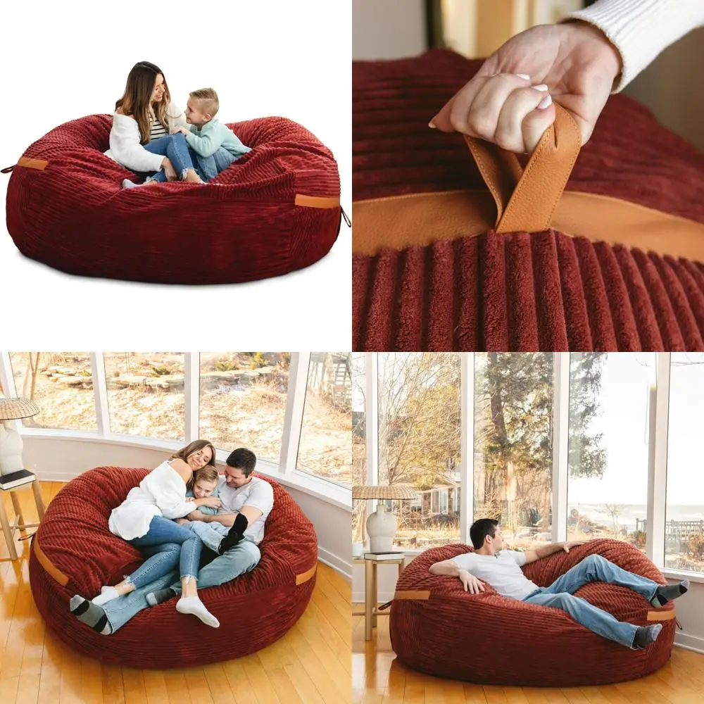 

XXL Foam-Filled Bean Bag Chair with Removable Cover, Deep Terracotta Corded Plush, 6 Feet Large