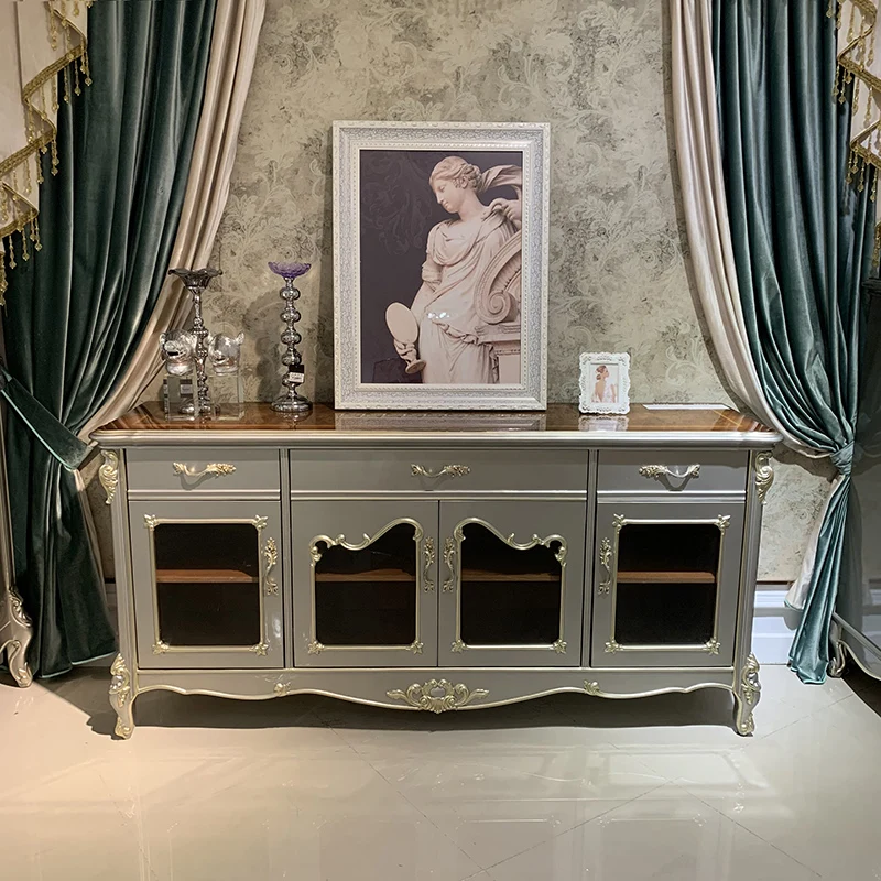 

European style solid wood side cabinet, kitchen storage cabinet, luxury dining room storage cabinet, living room tea cabinet