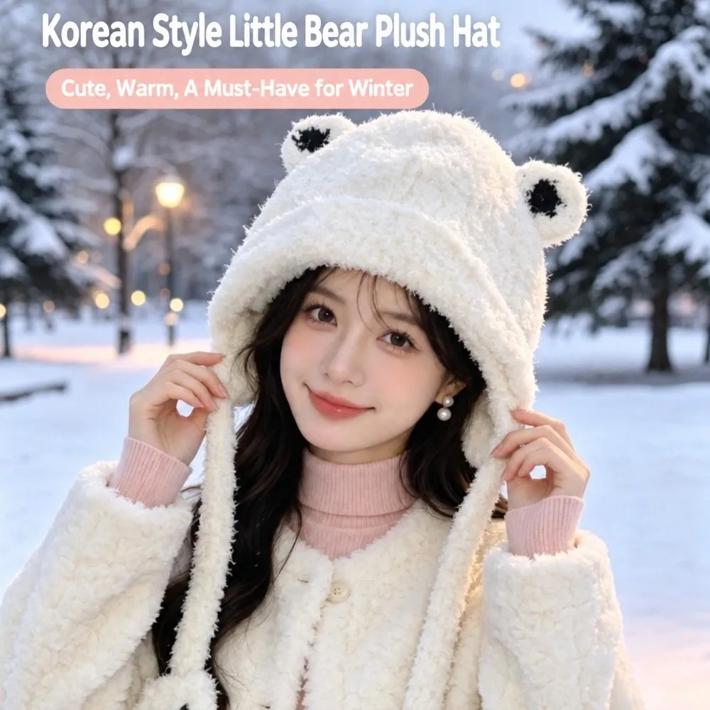 Polyester Trapper Hat Korean Style Paw Print Pattern Thick Bear Ear Hat Ear Protection 54cm To 62cm Ear Flap Hat Cold Weather