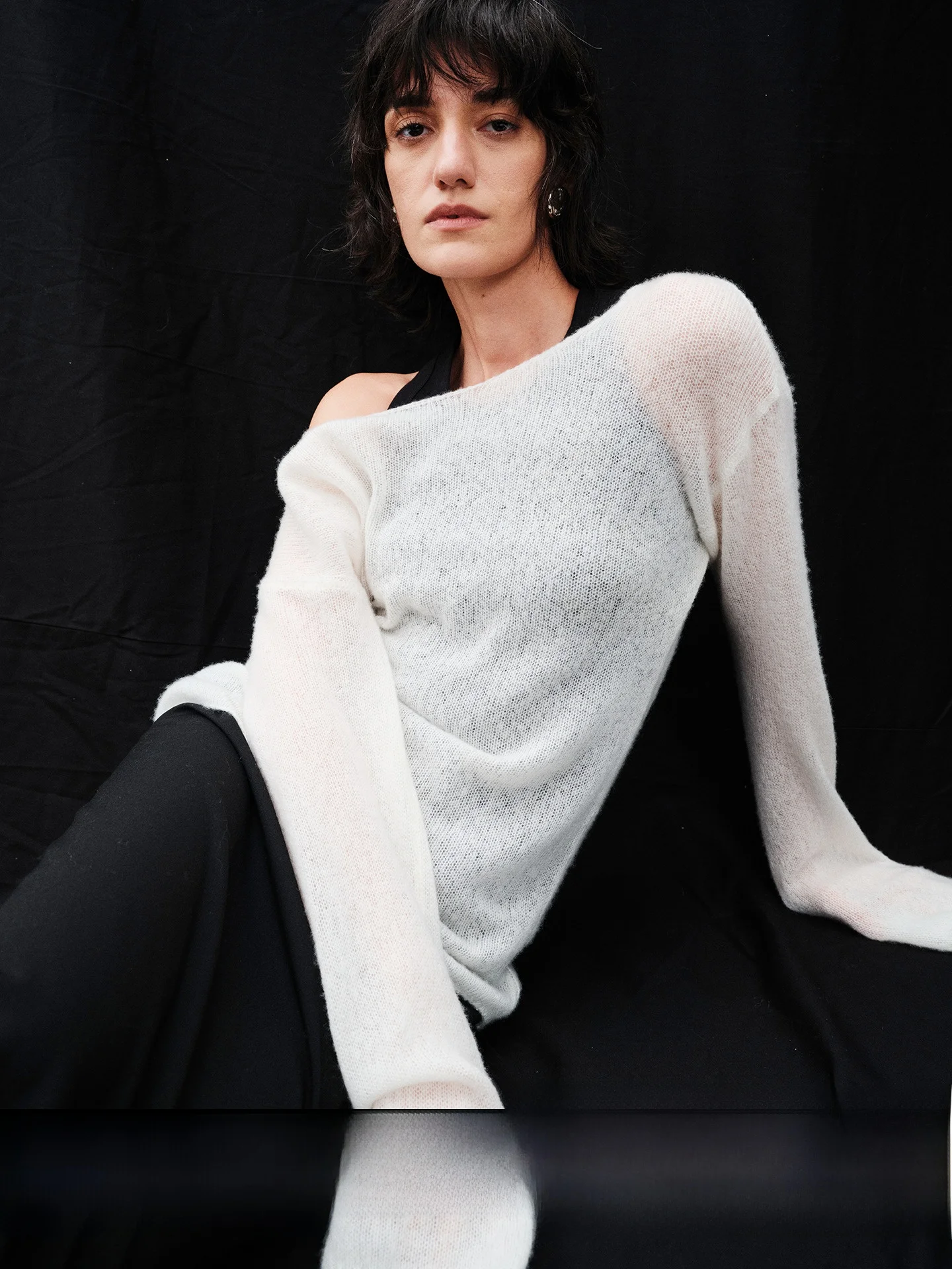 

Ayuko Soft Gold Silk Camere Knitwear V-Ne Open Cardigan One oulder Casual Loose Fit Women's Long Sve Autumn Faion