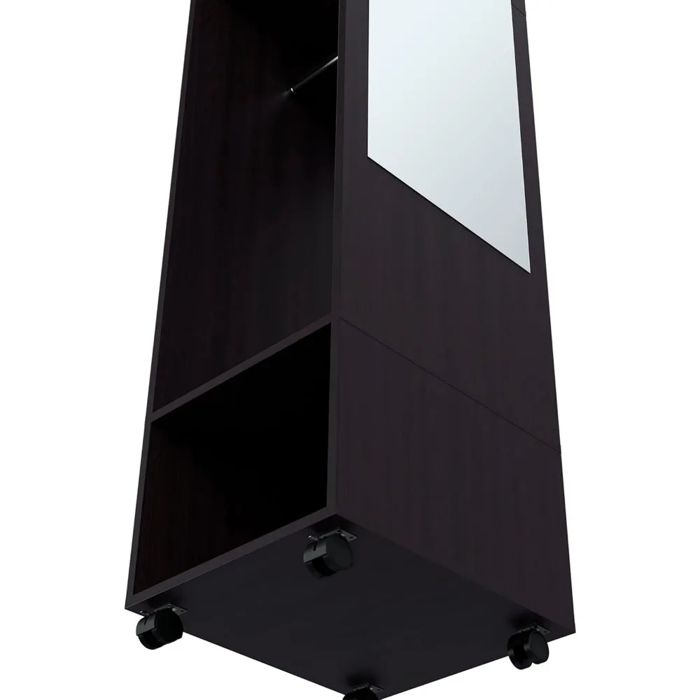 خزانة ملابس سوداء مدمجة مع مرآة ومساحة معلقة ورفوف لتخزين غرفة النوم الصغيرة الفعالة