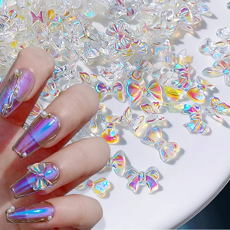 Geboren hübsche 50 teile/beutel gemischte Größe Harz Nail Art Charms 3d Nagel Strass Glitter Bowknot Nagel Schmuck Dekoration Zubehör