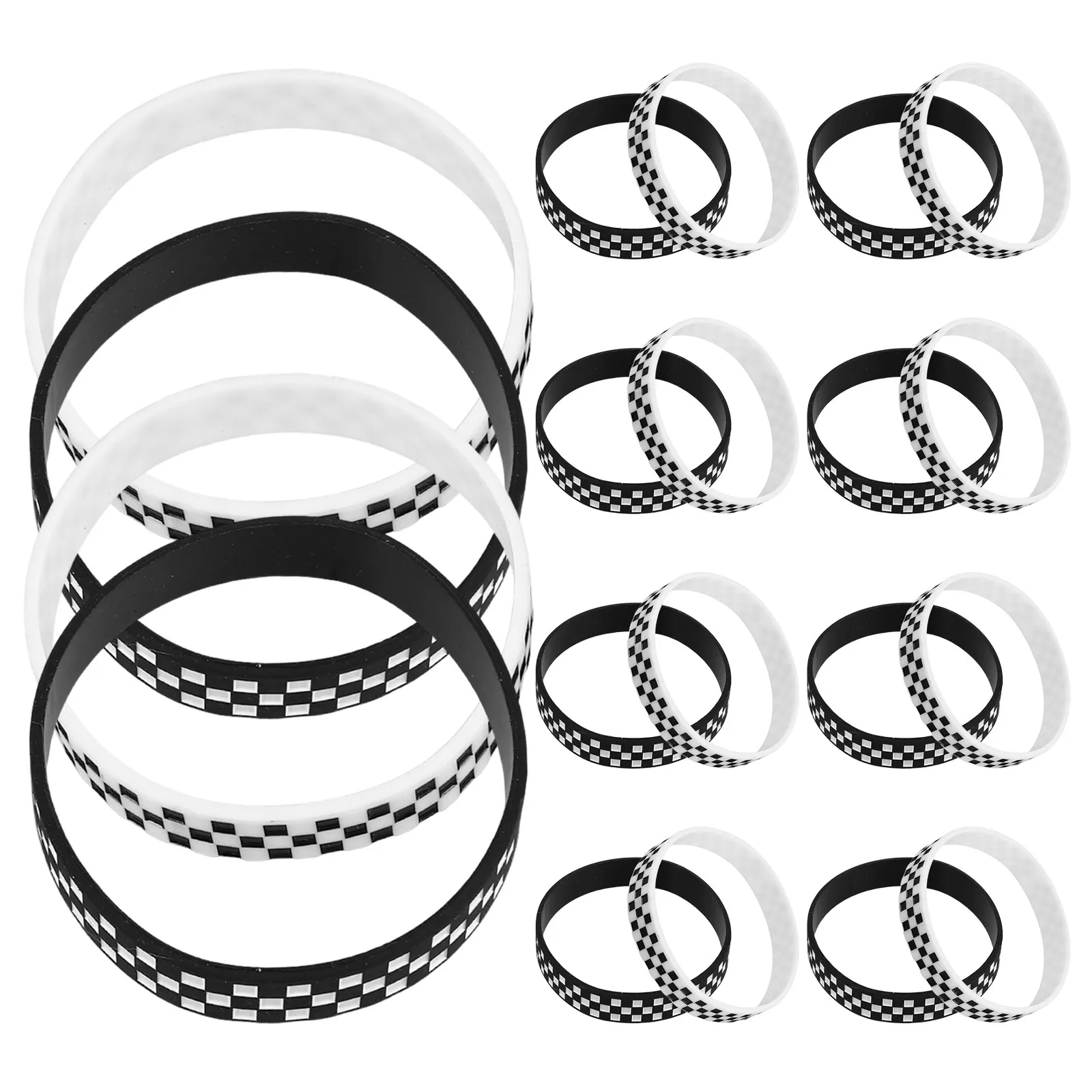 20Pcs Racing Wristband Checkered Flag Silicone Bracelets Black White Sports Party Favor Festival Wristband