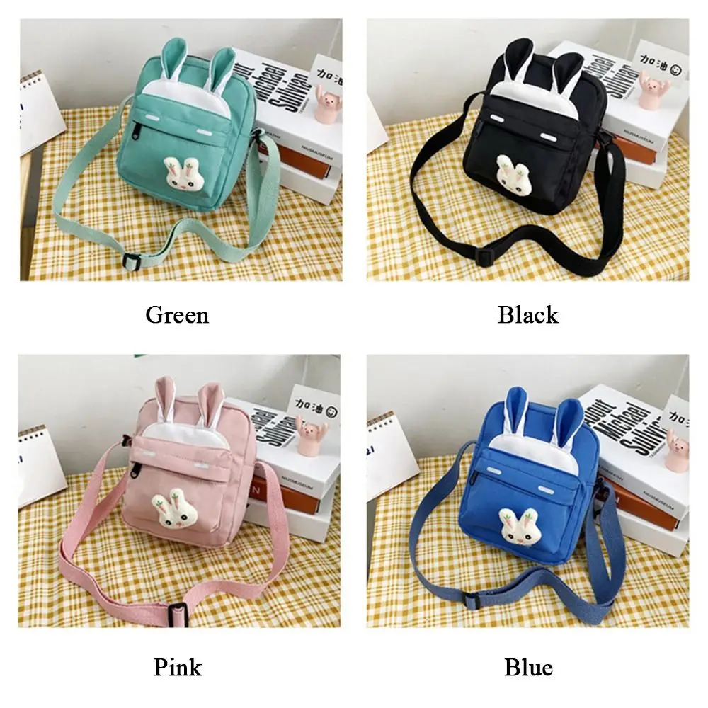 Cute Cartoon Rabbit Messenger Bag for Women Fashion Girl Kawaii Crossbody Shoulder Bag Nylon Cloth Waterproof Mobile Phone Bag