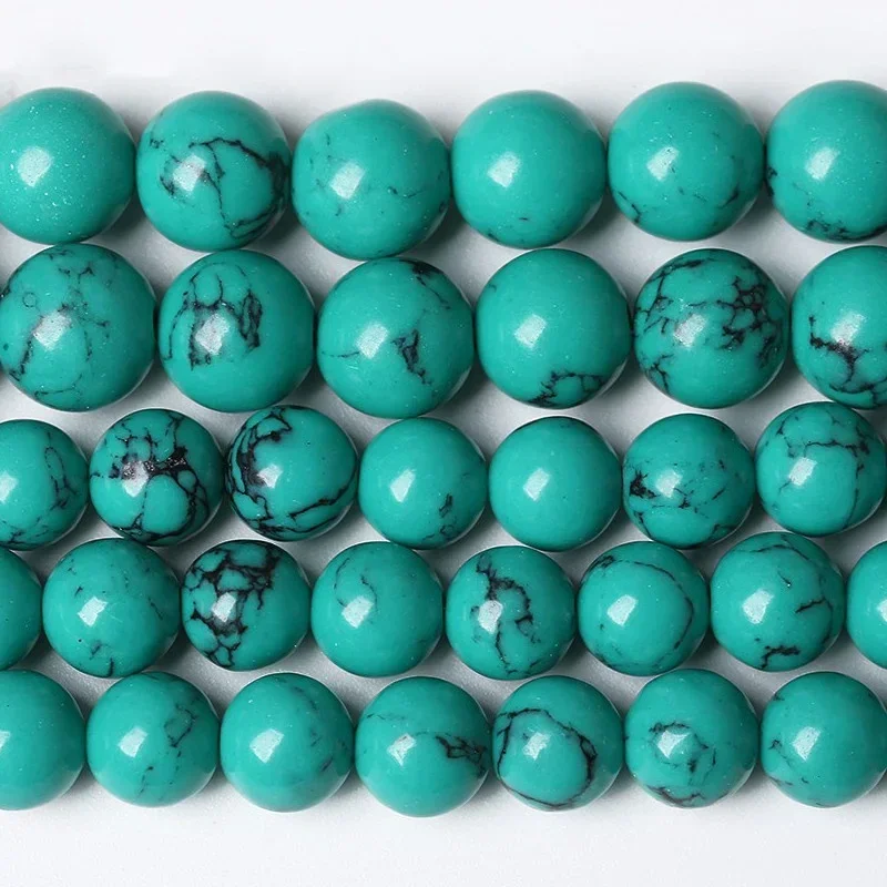 15inch Natural Green Turquoise Loose Beads Round Stone for Jewelry Making DIY Charm Bracelet 4/6/8/10 mm