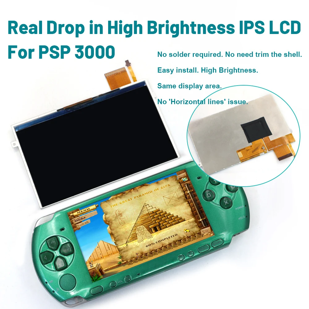 Écran LCD IPS haute luminosité avec rétroéclairage, sans besoin de soudure, pour console PSP 3000